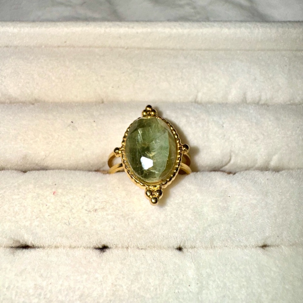 Green Amethyst Stainless Steel 14k Gold Plated Ring